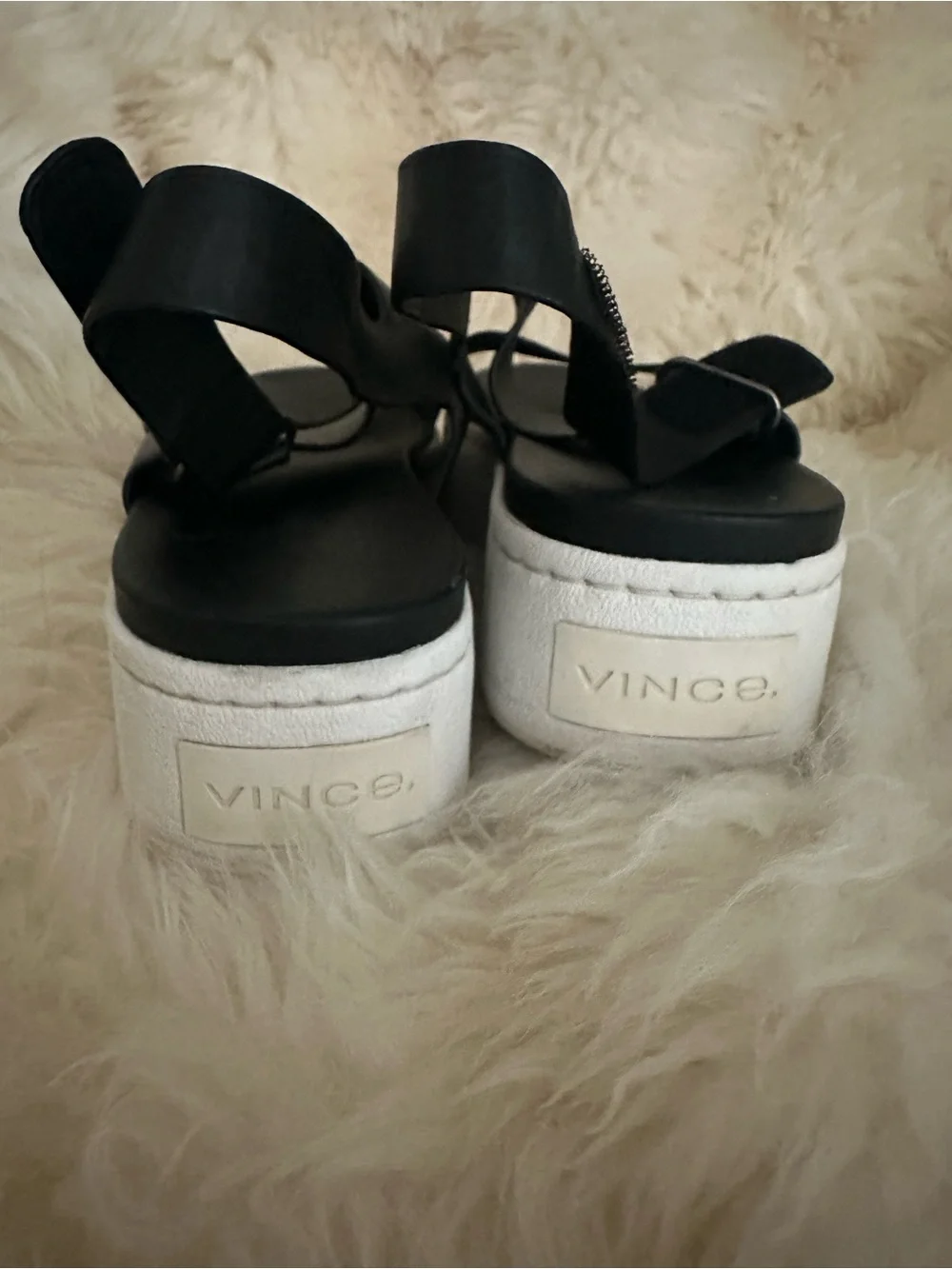 VINCE Westport Black Platform Sandals with White Sole